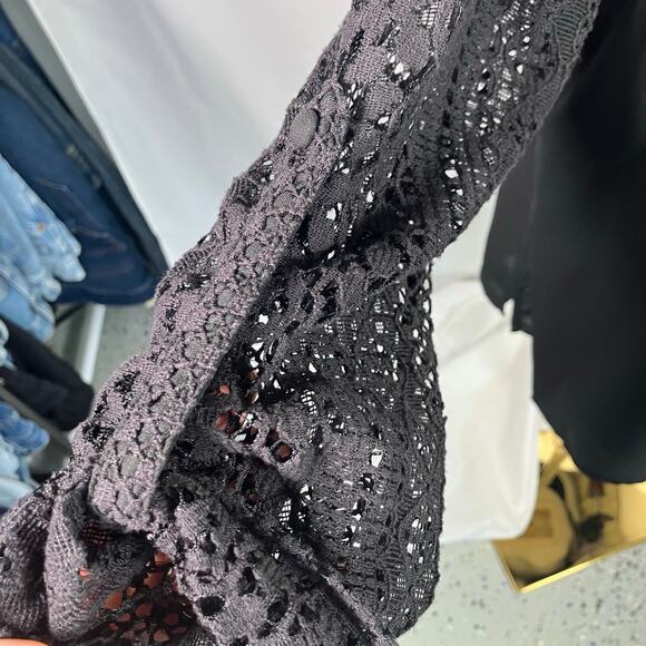 Skies Are Blue Black Blouse XLP Lace Crochet Sleeve Back Detail Classic Career‎ - Picture 4 of 14
